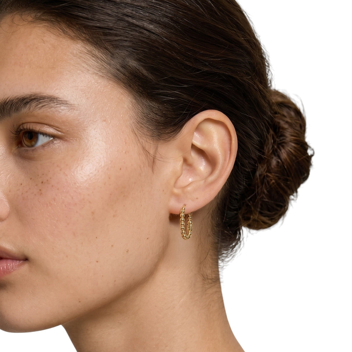Beaded Rectangle Huggie Hoop Earrings on Model