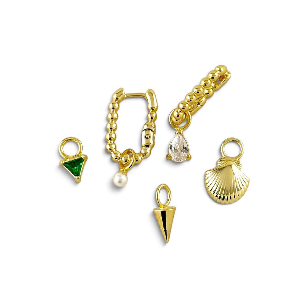 Beaded Rectangle Huggie Hoop Earrings with Charms