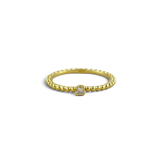 Beaded Solitaire CZ 18K Gold Filled Ring