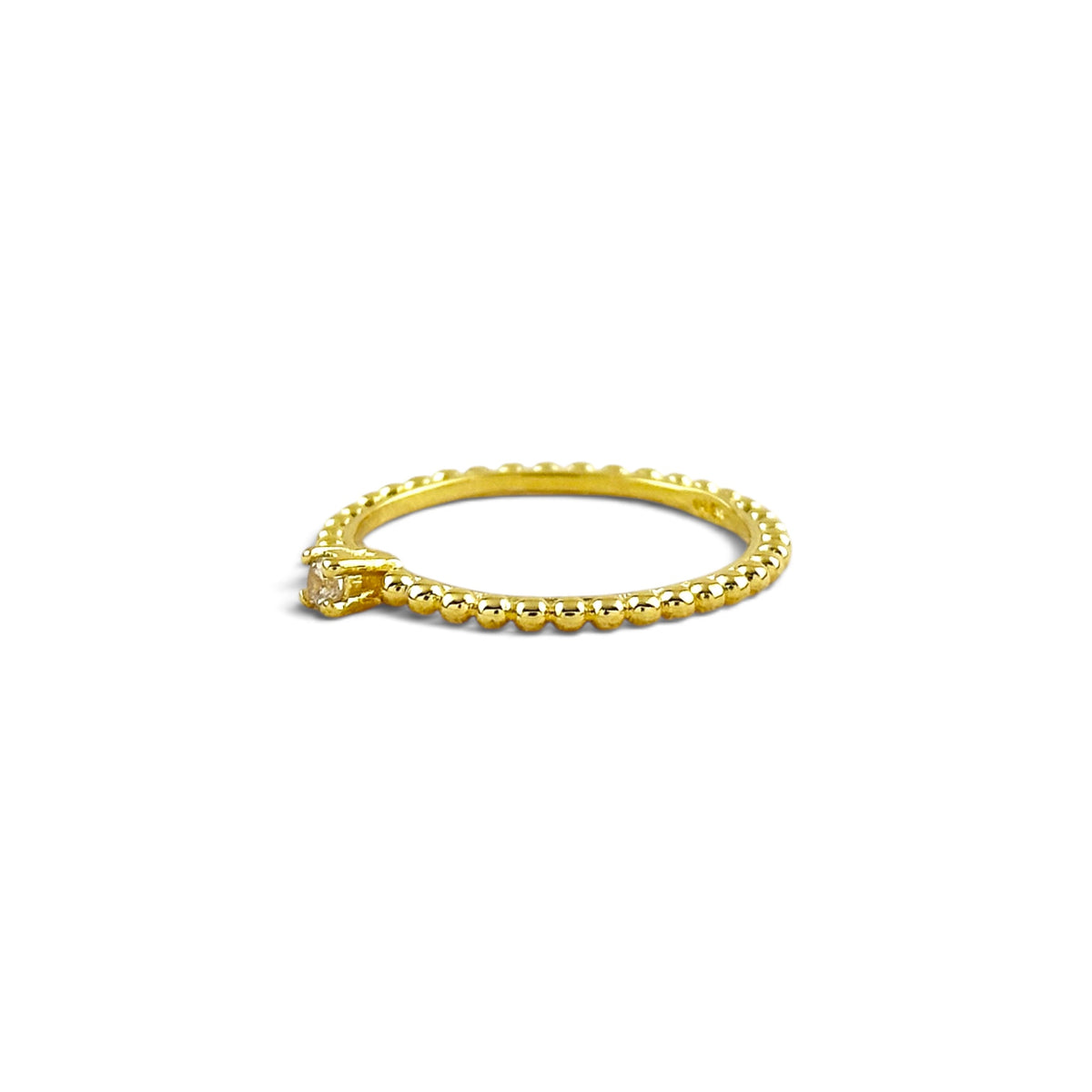 Beaded Solitaire CZ 18K Gold Filled Ring Sideways