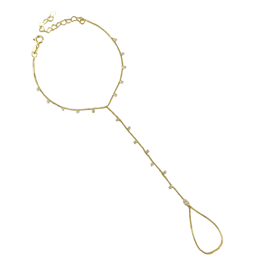 Bezel CZ Hand Chain Bracelet 