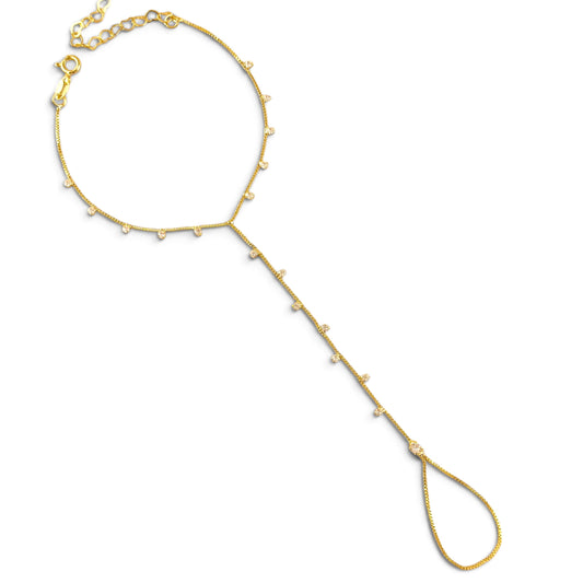 Bezel CZ Hand Chain Bracelet on white background