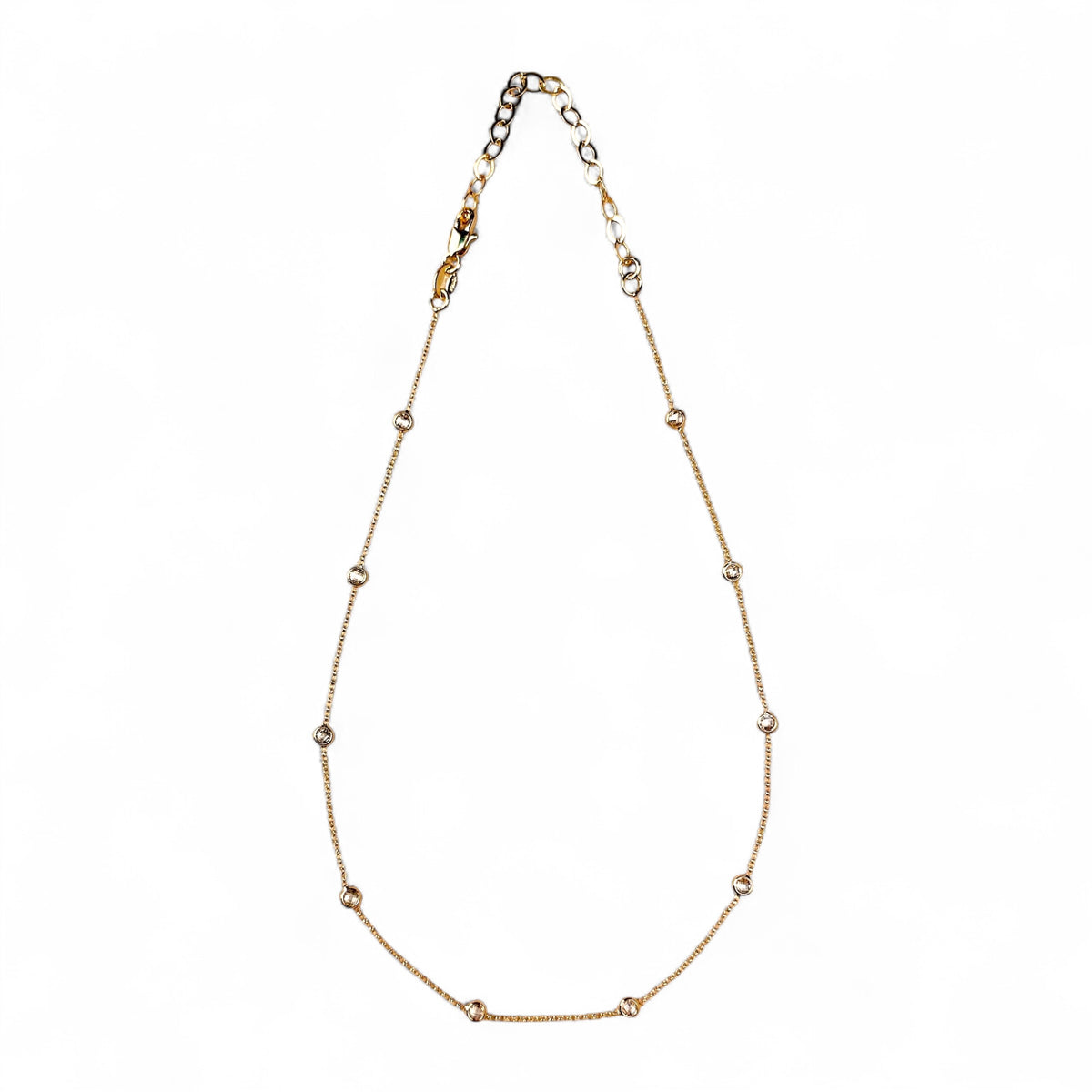 Bezel CZ Rolo Chain Necklace on white background