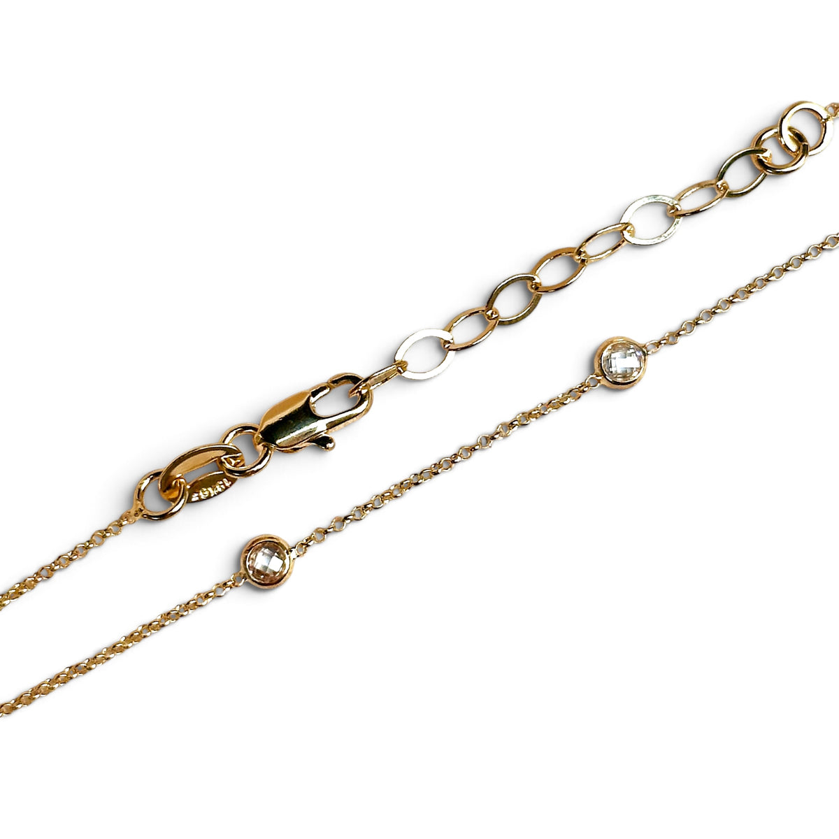 Bezel CZ Rolo Chain Necklace Closeup