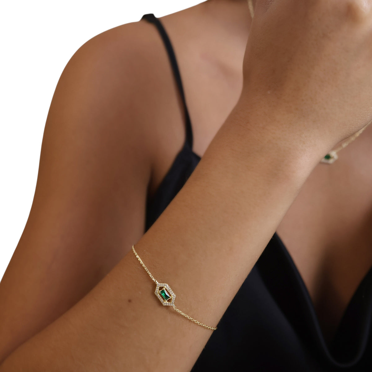 Birthstone CZ 18K Gold Filled Bracelet on model