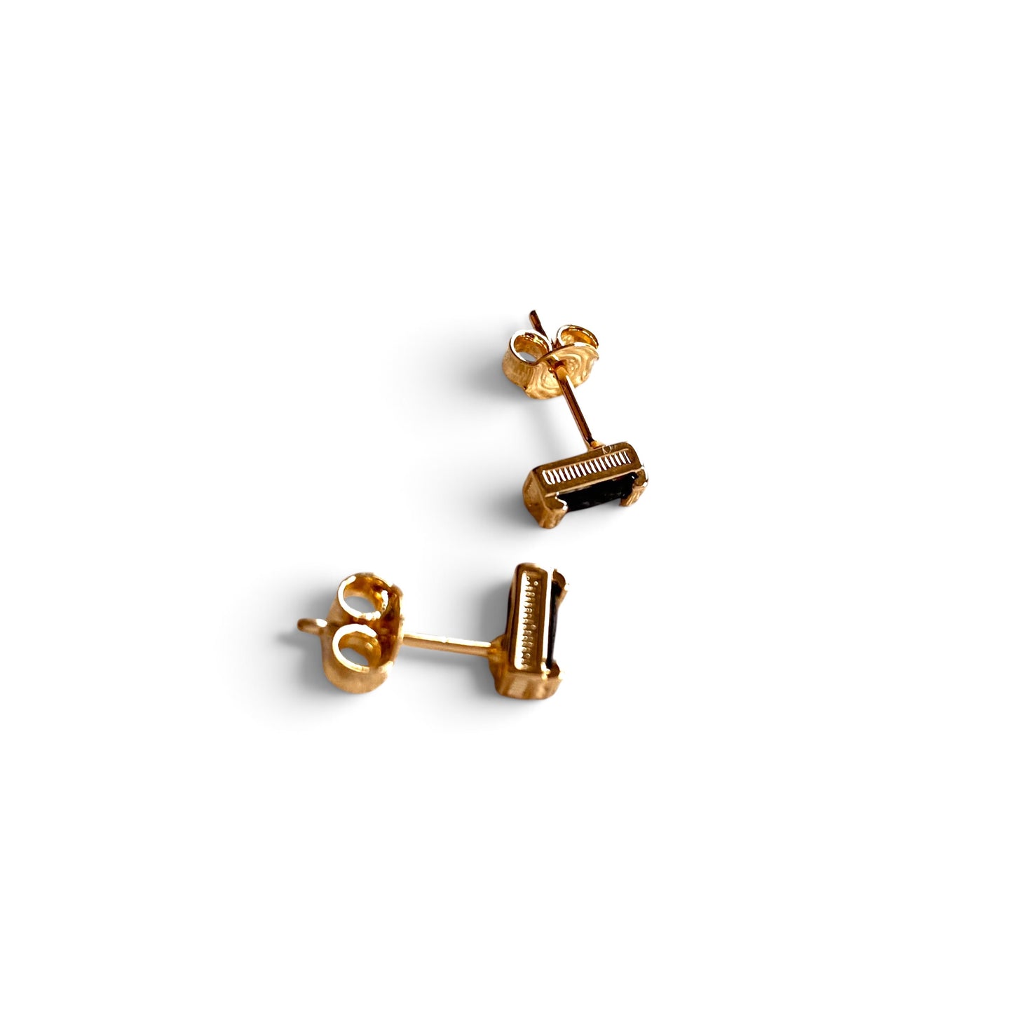 Black Onyx Baguette CZ 6mm 18K Gold Filled Stud Earrings