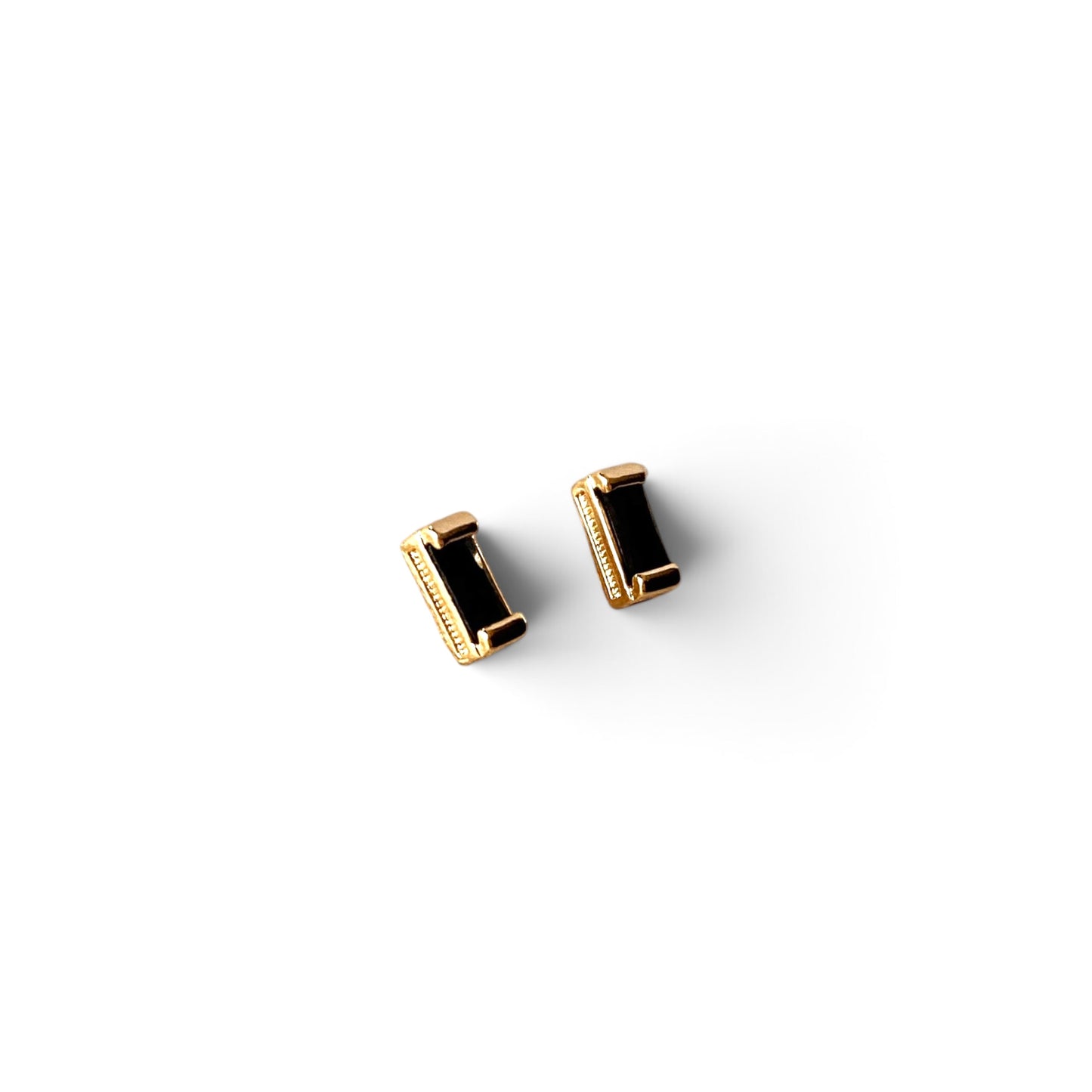 Black Onyx Baguette CZ 6mm 18K Gold Filled Stud Earrings
