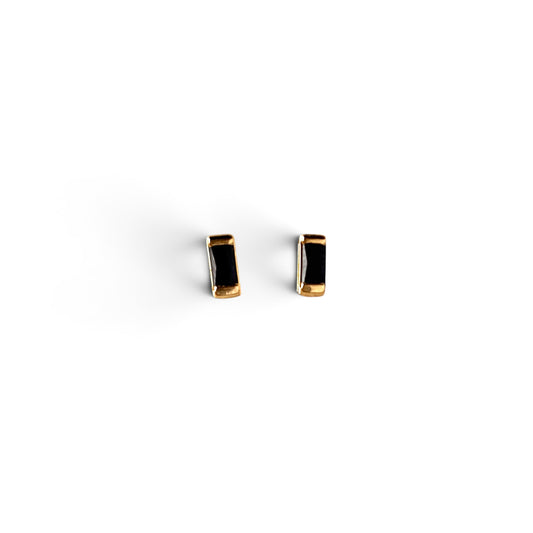 Black Onyx Baguette CZ 6mm 18K Gold Filled Stud Earrings