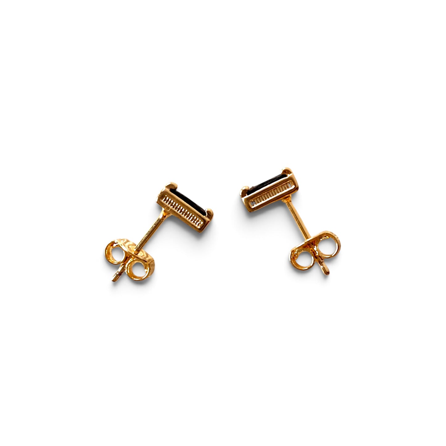 Black Onyx Baguette CZ 6mm 18K Gold Filled Stud Earrings