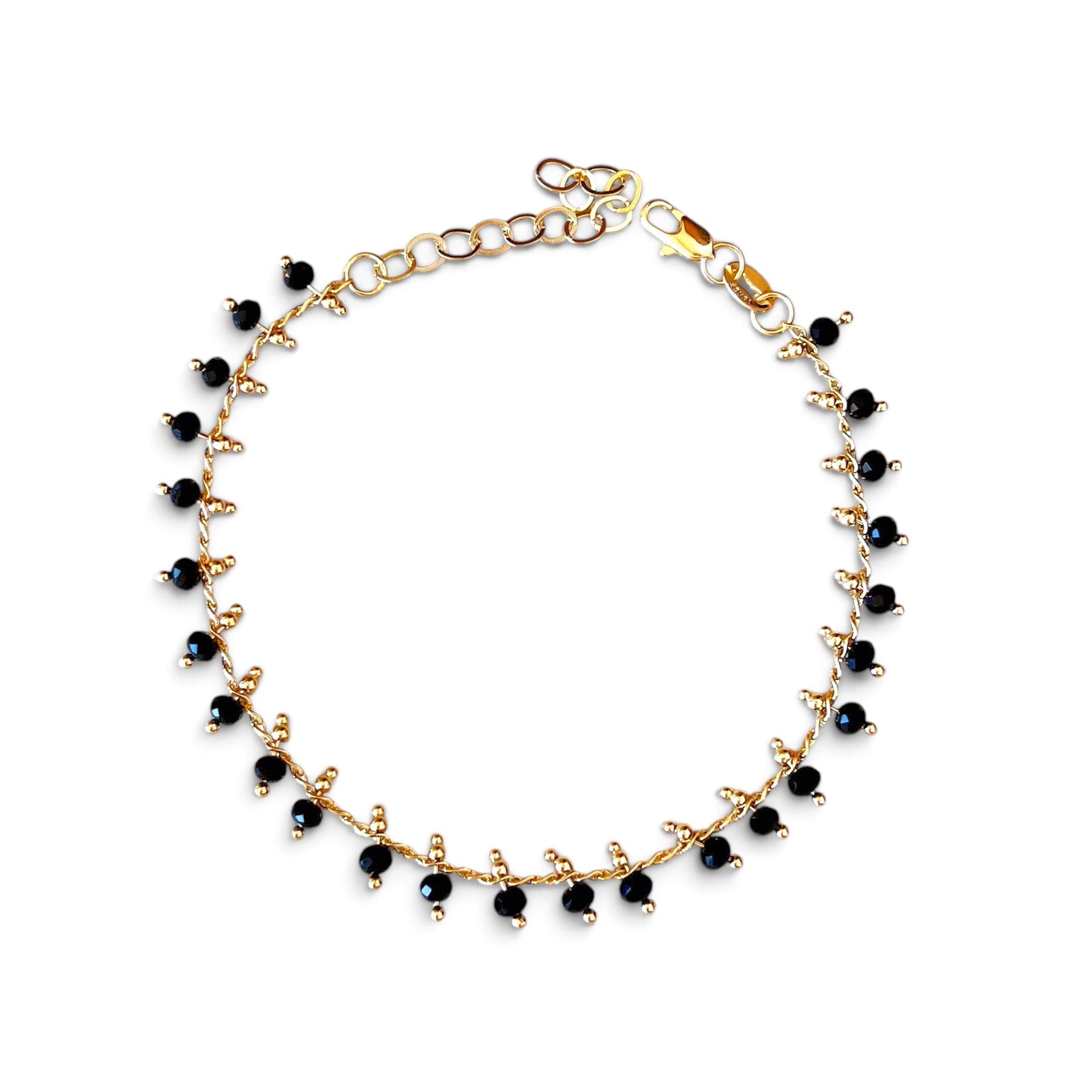 Black Beaded 18K Gold Filled Bracelet