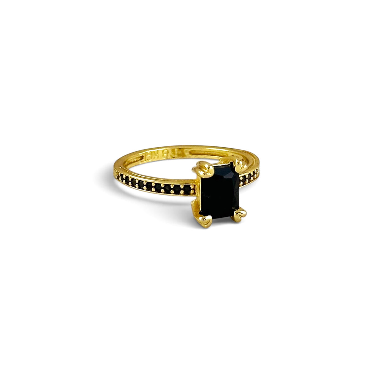 Black CZ Solitaire 18K Gold Filled Ring Sideview