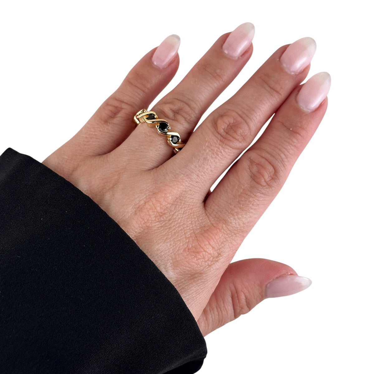Black CZ Wave Eternity Ring on Hand