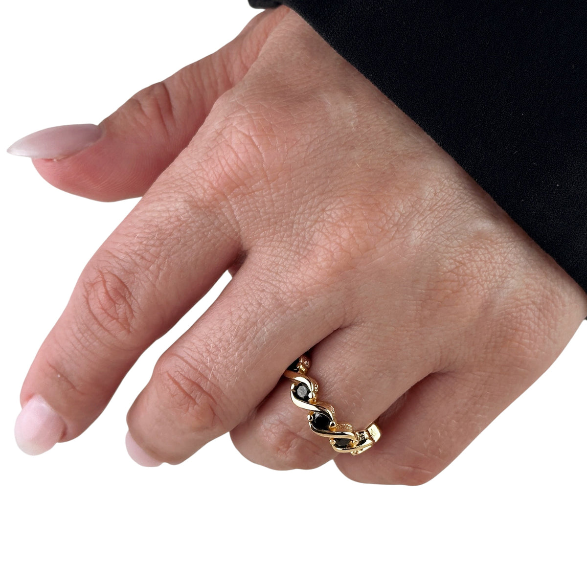 Black CZ Wave Eternity Rings on Model