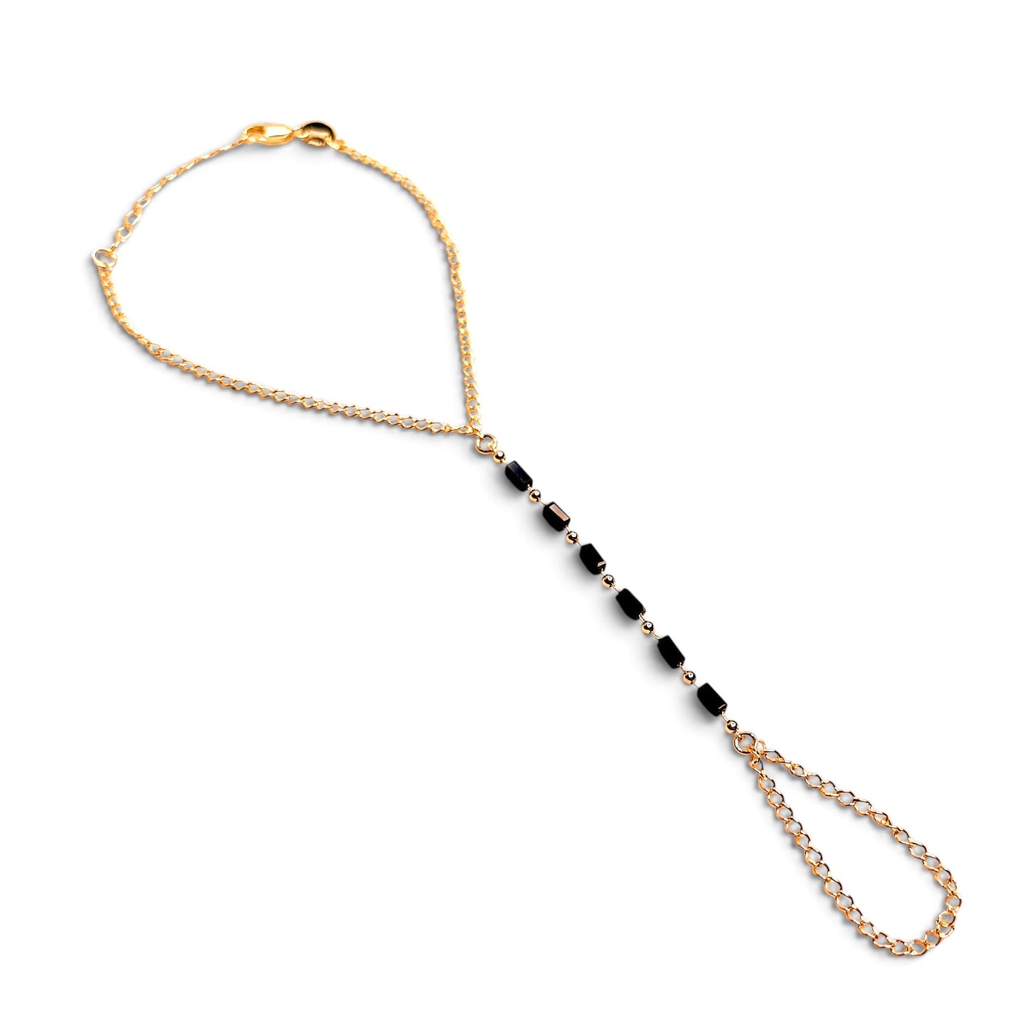 Black Crystal 18K Gold Filled Hand Chain Bracelet