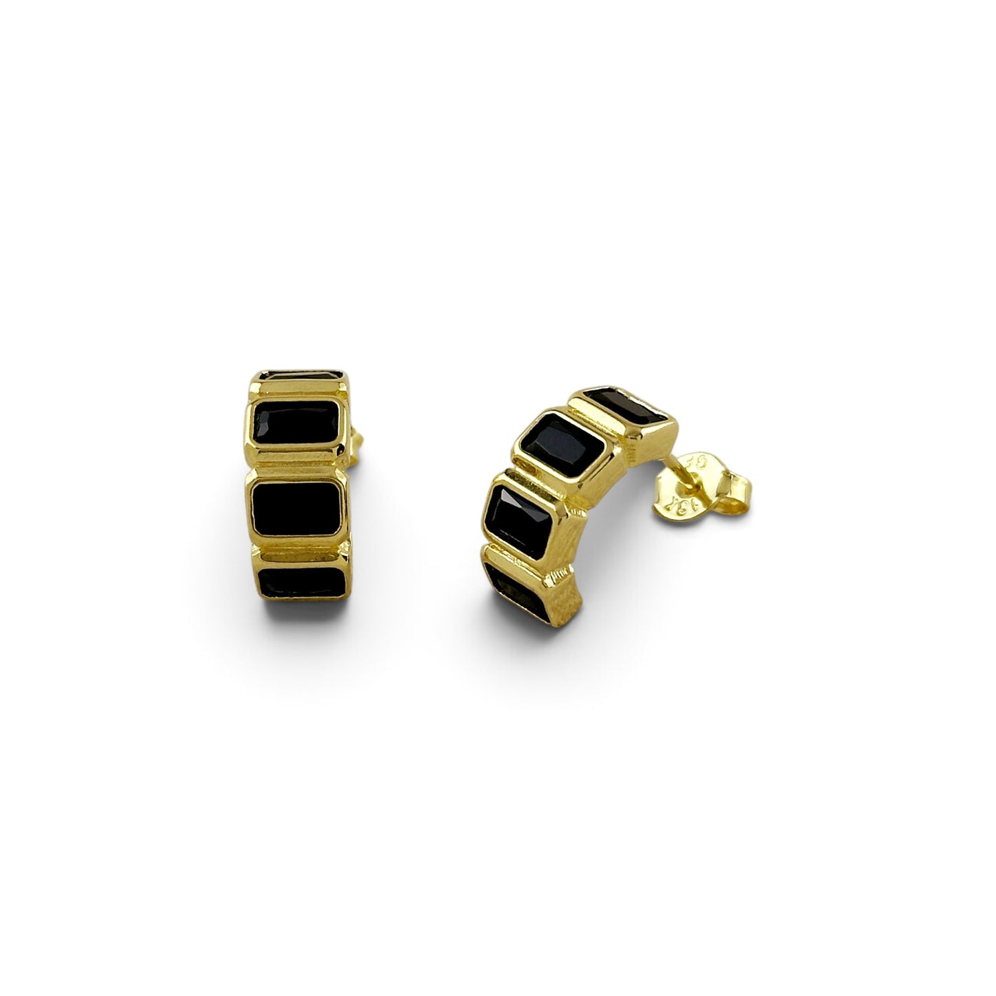 Black Cz Baguette Stud Earrings 