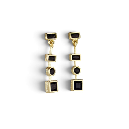 Black Geometric Bezel CZ Drop Earrings