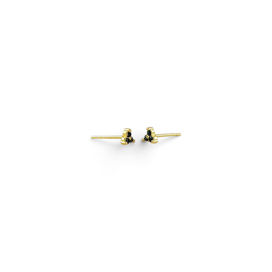 Black Triple CZ Triangle Stud Earrings Sideway