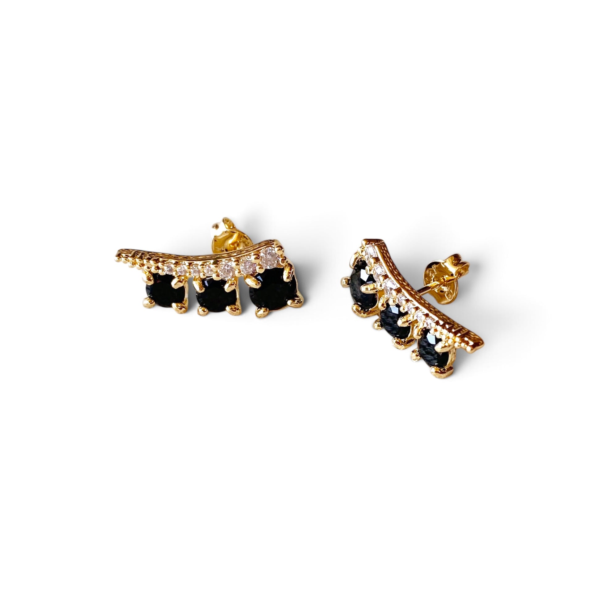 Black &amp; Clear CZ Ear Climber Earrings Sideview
