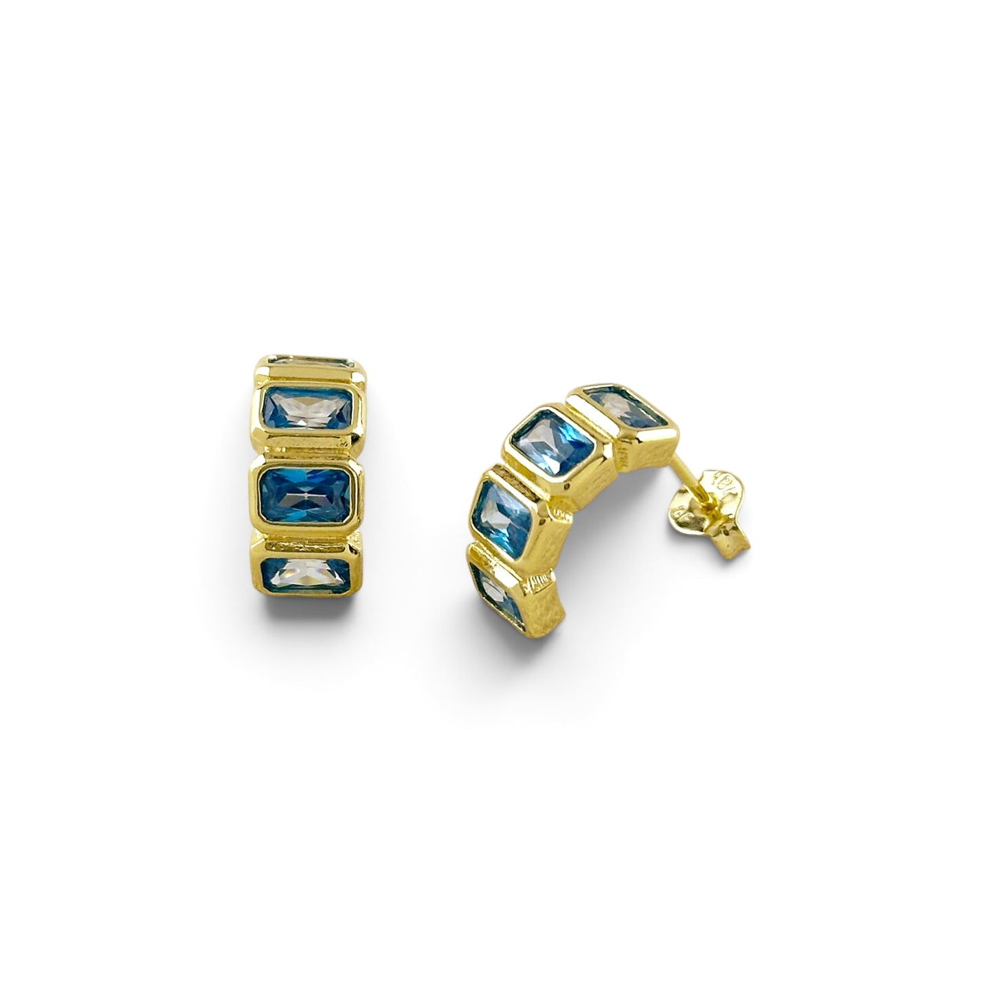 Blue Cz Baguette Stud Earrings 