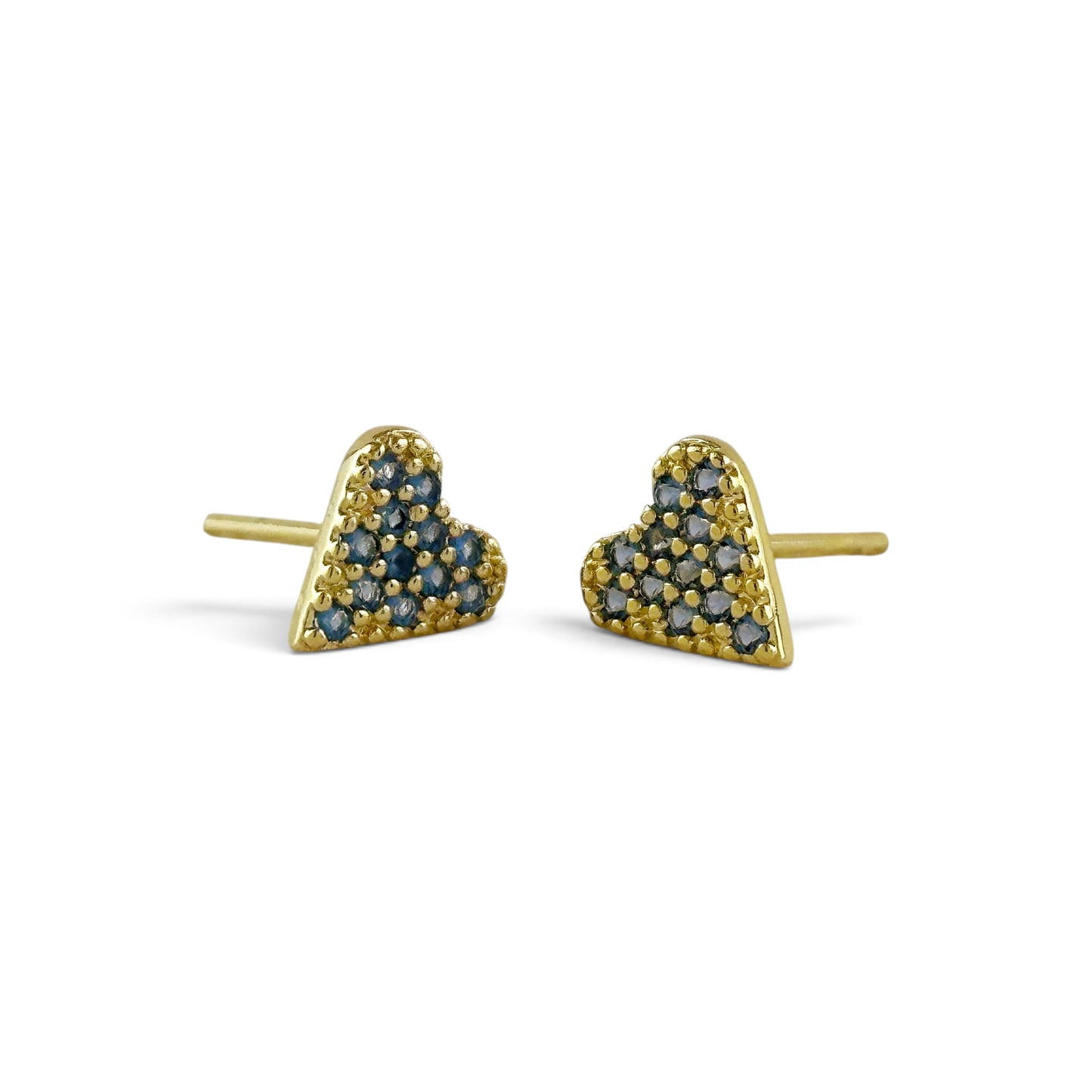 Blue Pavé CZ Heart Stud Earrings