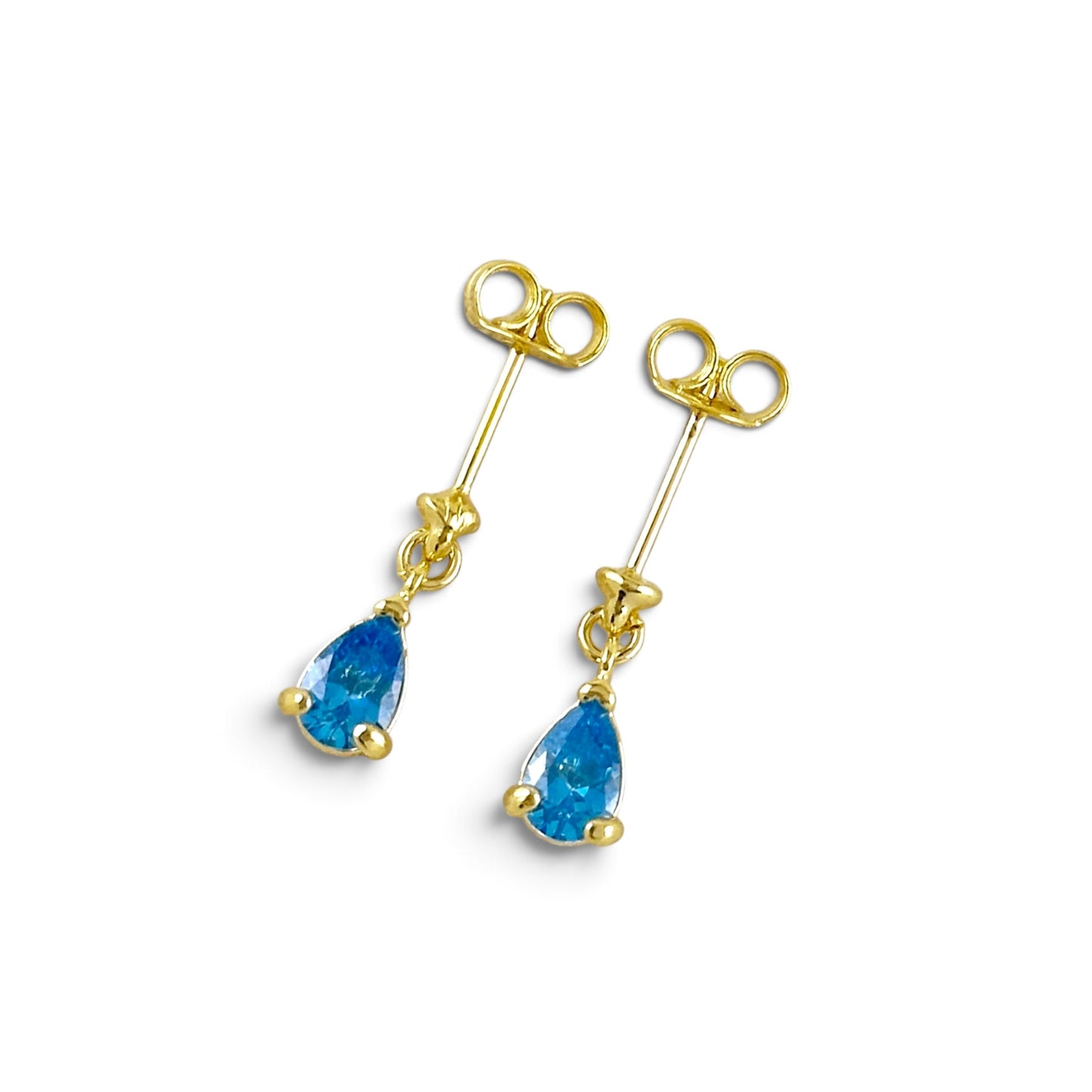 Blue Teardrop CZ 18K Gold Filled Drop Earrings