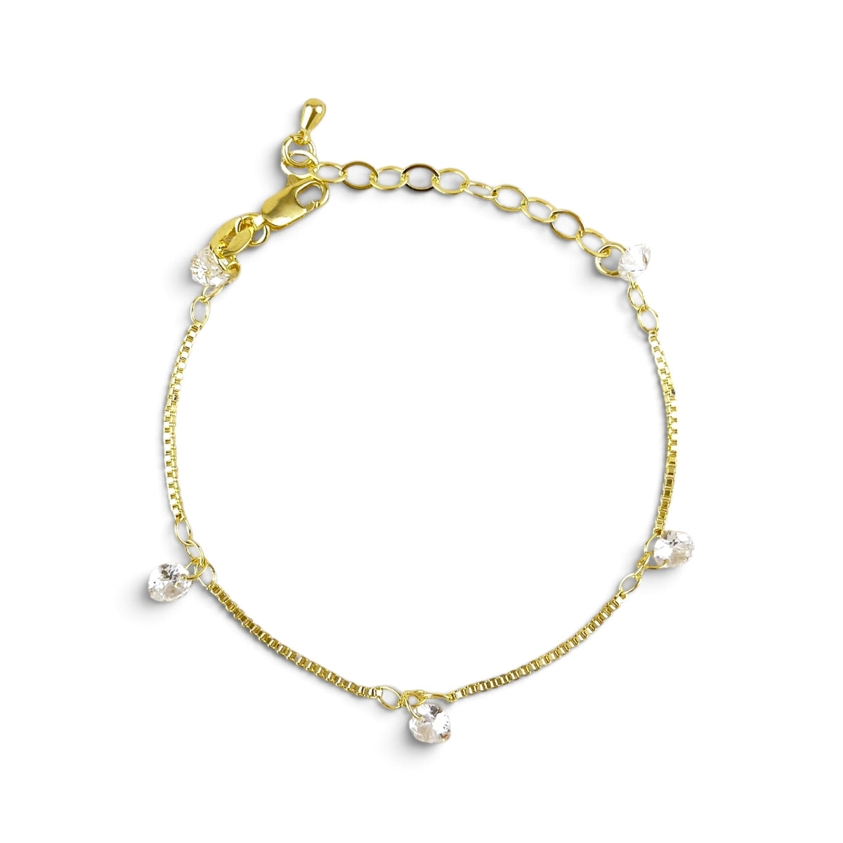 Box Chain CZ 18K Gold Filled Bracelet