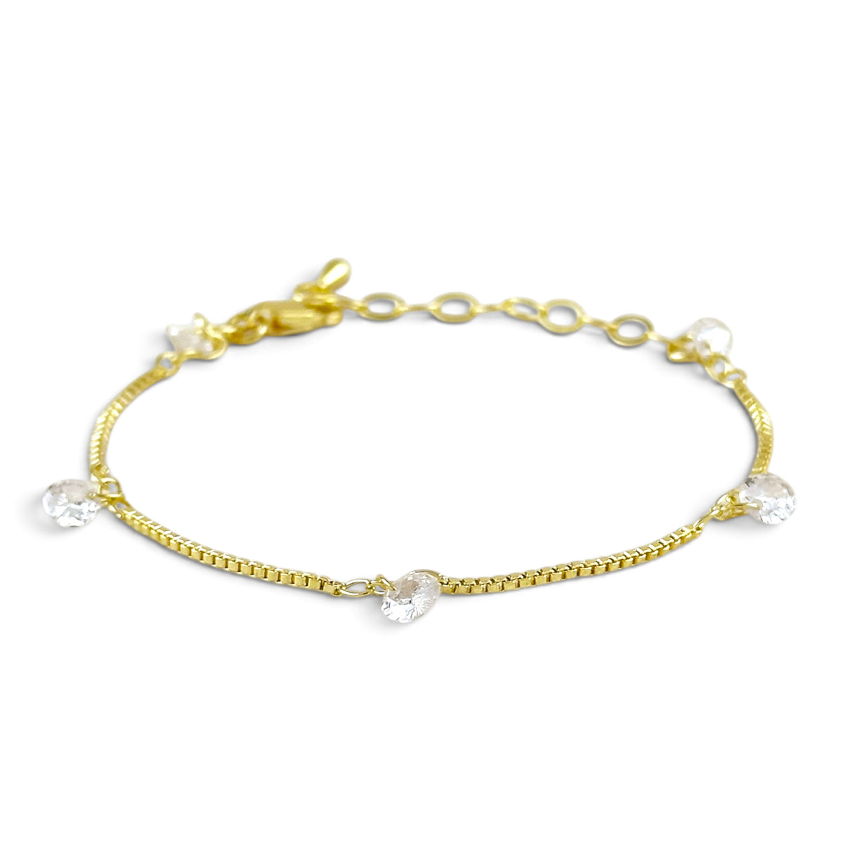 Box Chain CZ 18K Gold Filled Bracelet Sideways