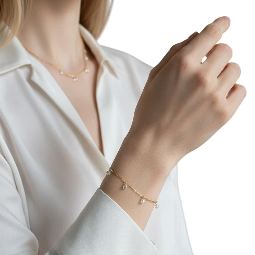 Box Chain CZ 18K Gold Filled Bracelet on Model