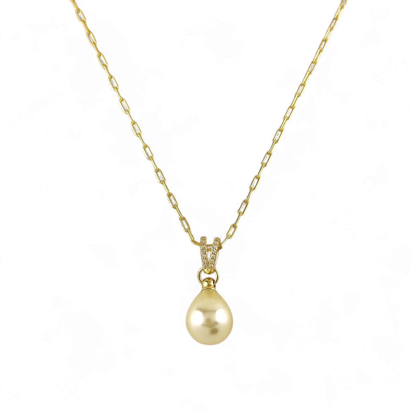 Teardrop Pearl Pavé CZ 27mm 18K Gold Filled Pendant