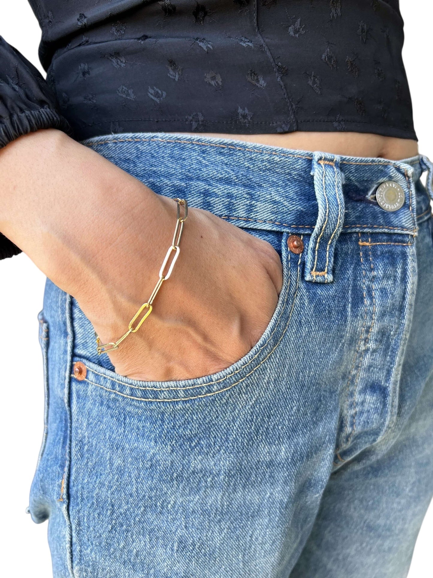 Classic Paperclip Link Chain 18k Gold Filled Bracelet