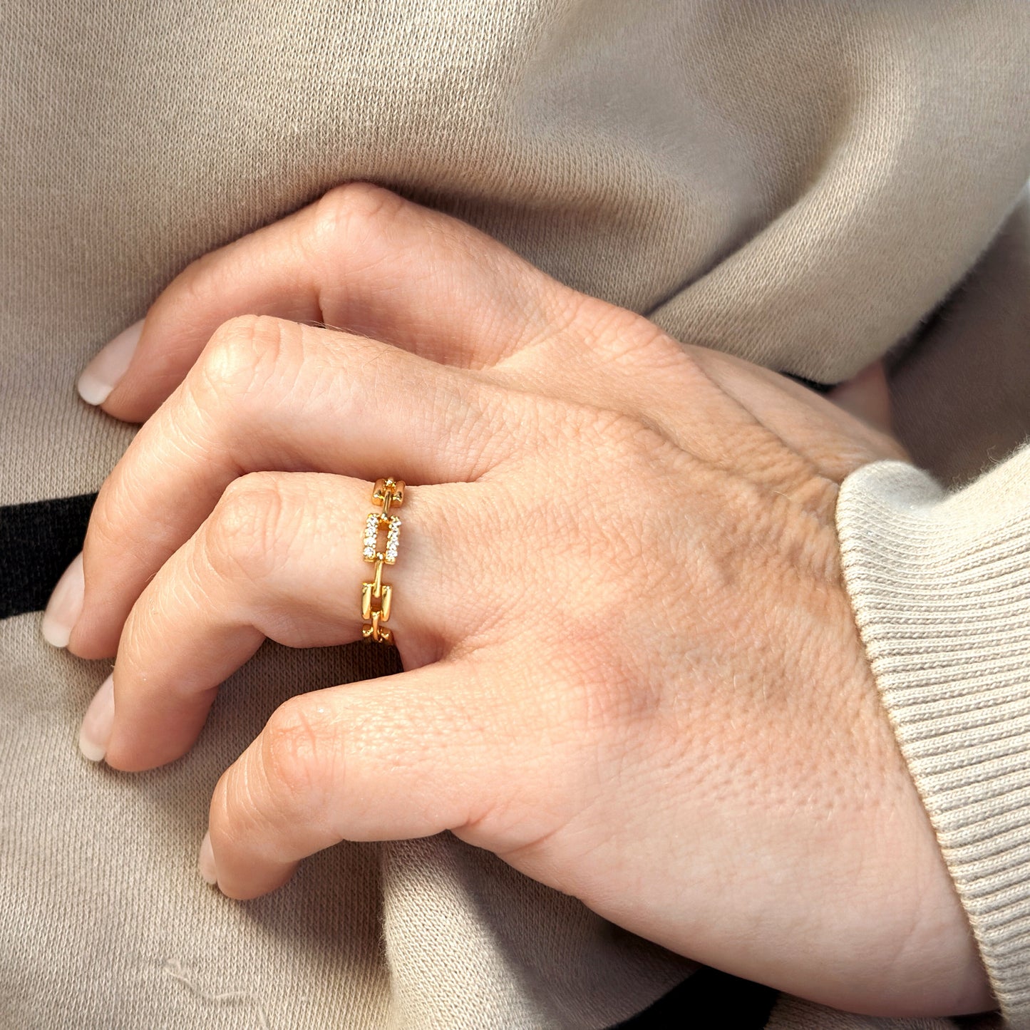 CZ Chain Link 18k Gold Filled Ring