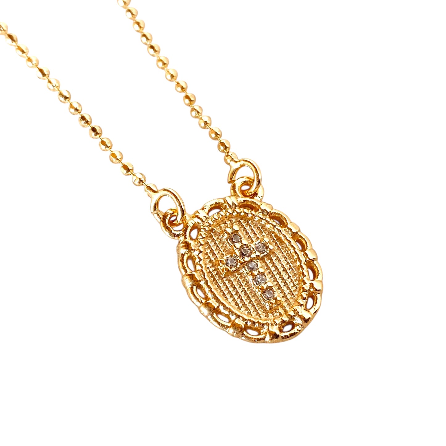 CZ Cross Plate Scapular Chain 18k Gold Filled Necklace