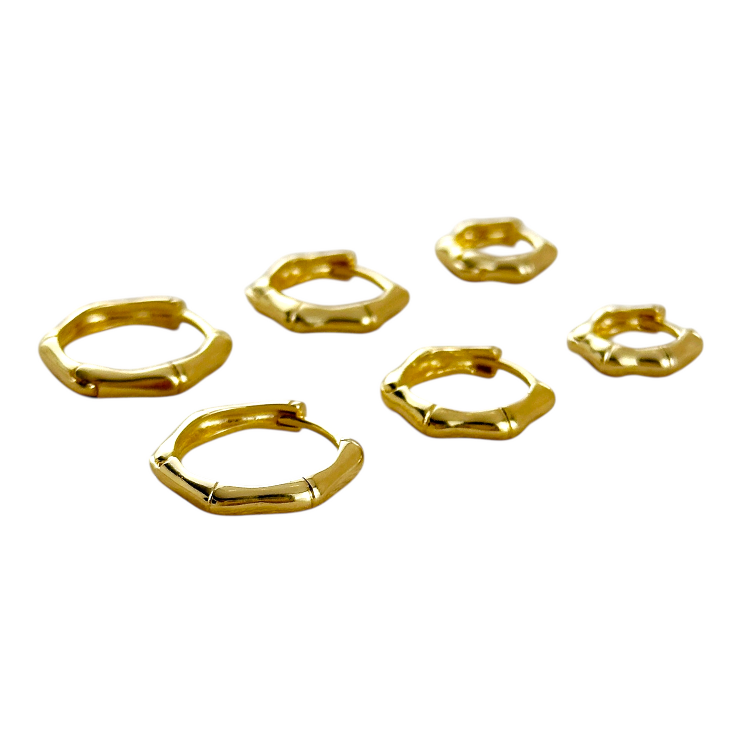 Bamboo Texture Huggie Hoop 18K Gold Filled Earrings