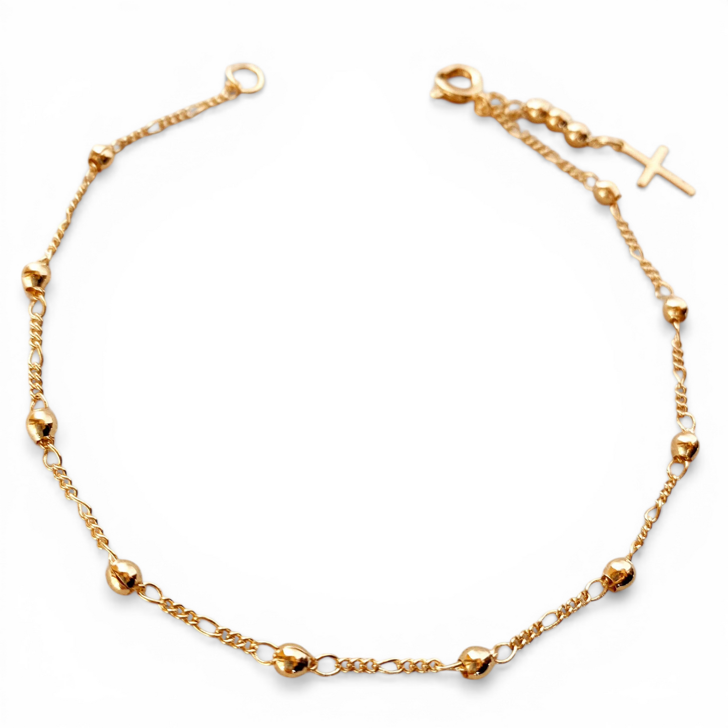 Cross Charm Beaded 18K Gold Filled Bracelet