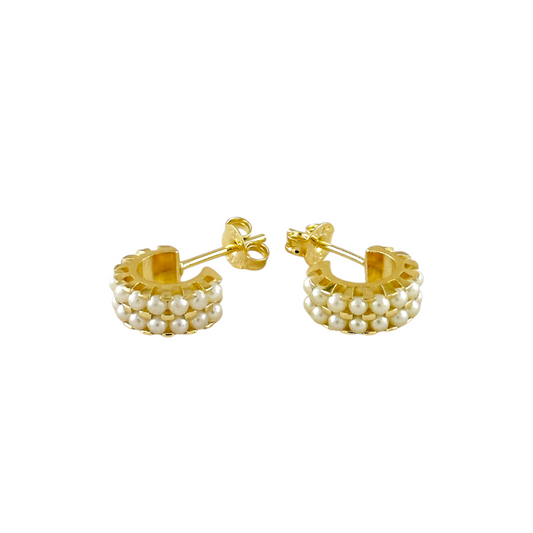 Double Pearl Open Hoop 18k Gold Filled Earrings