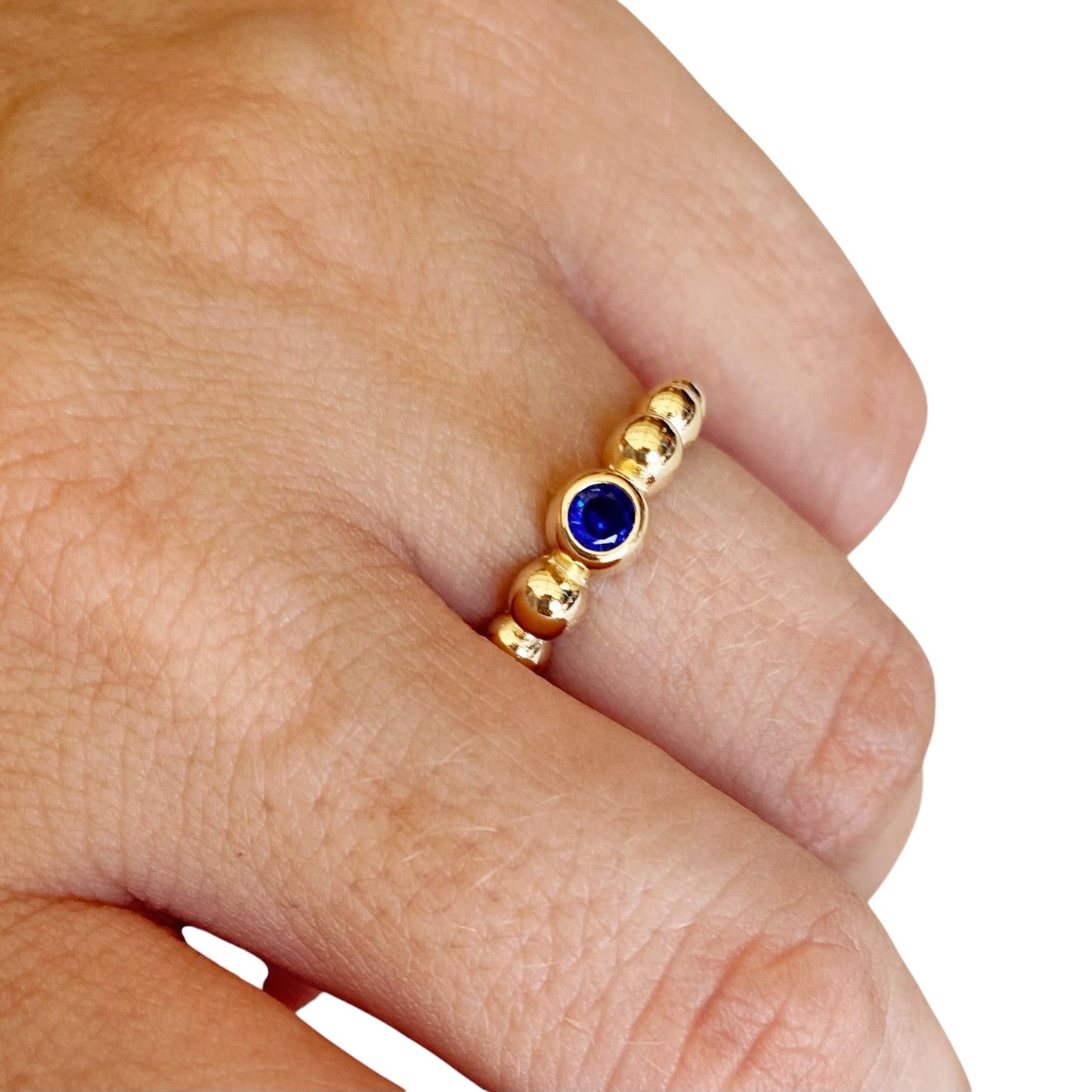 Beaded Blue Bezel CZ 18K Gold Filled Ring