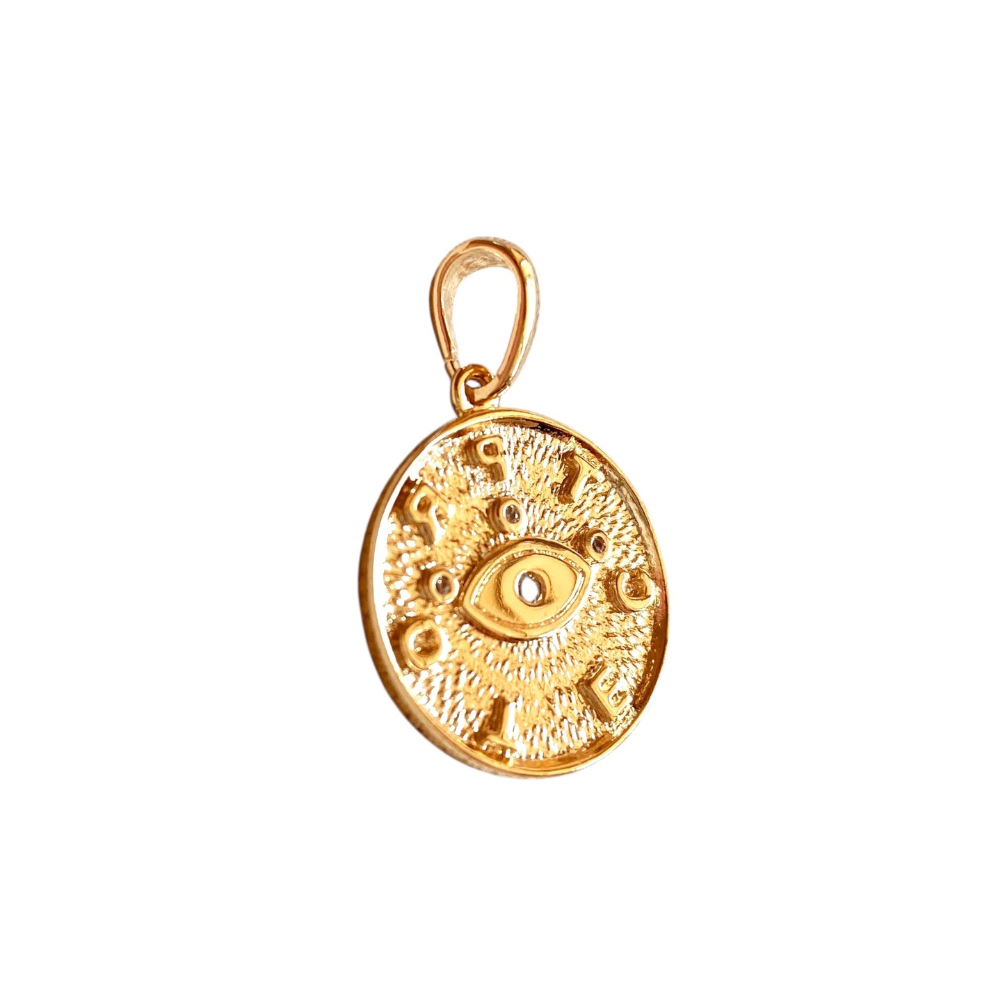CZ Textured Evil Eye Good Luck 18k Gold Filled Pendant