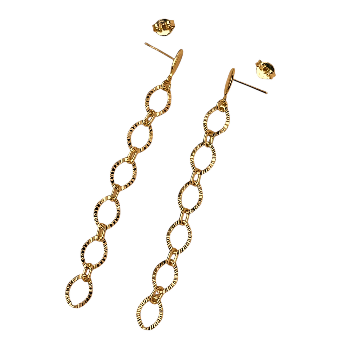 70mm Diamond Cut Link Drop 18k Gold Filled Earrings