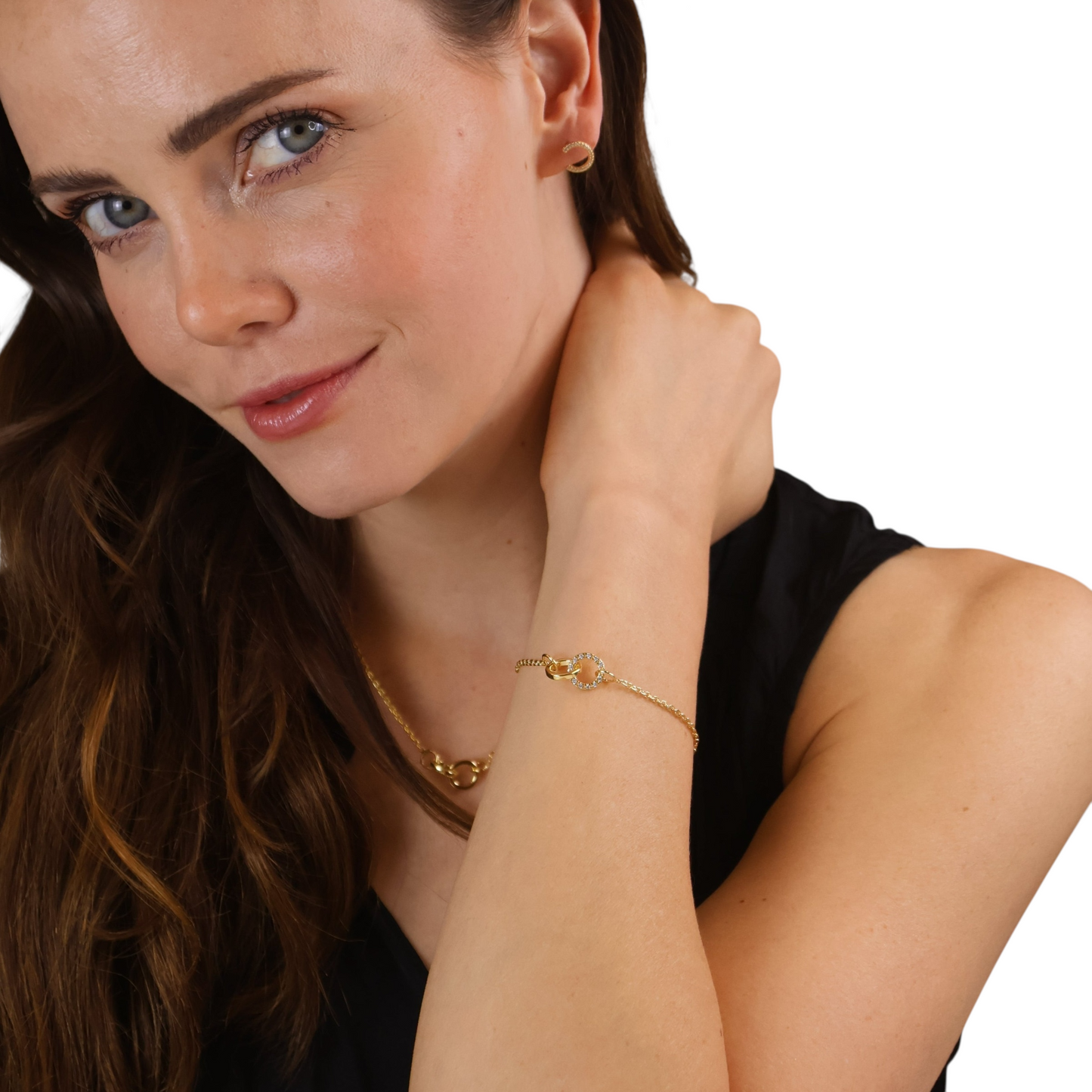 Interlocking Circles CZ 18k Gold Filled Bracelet