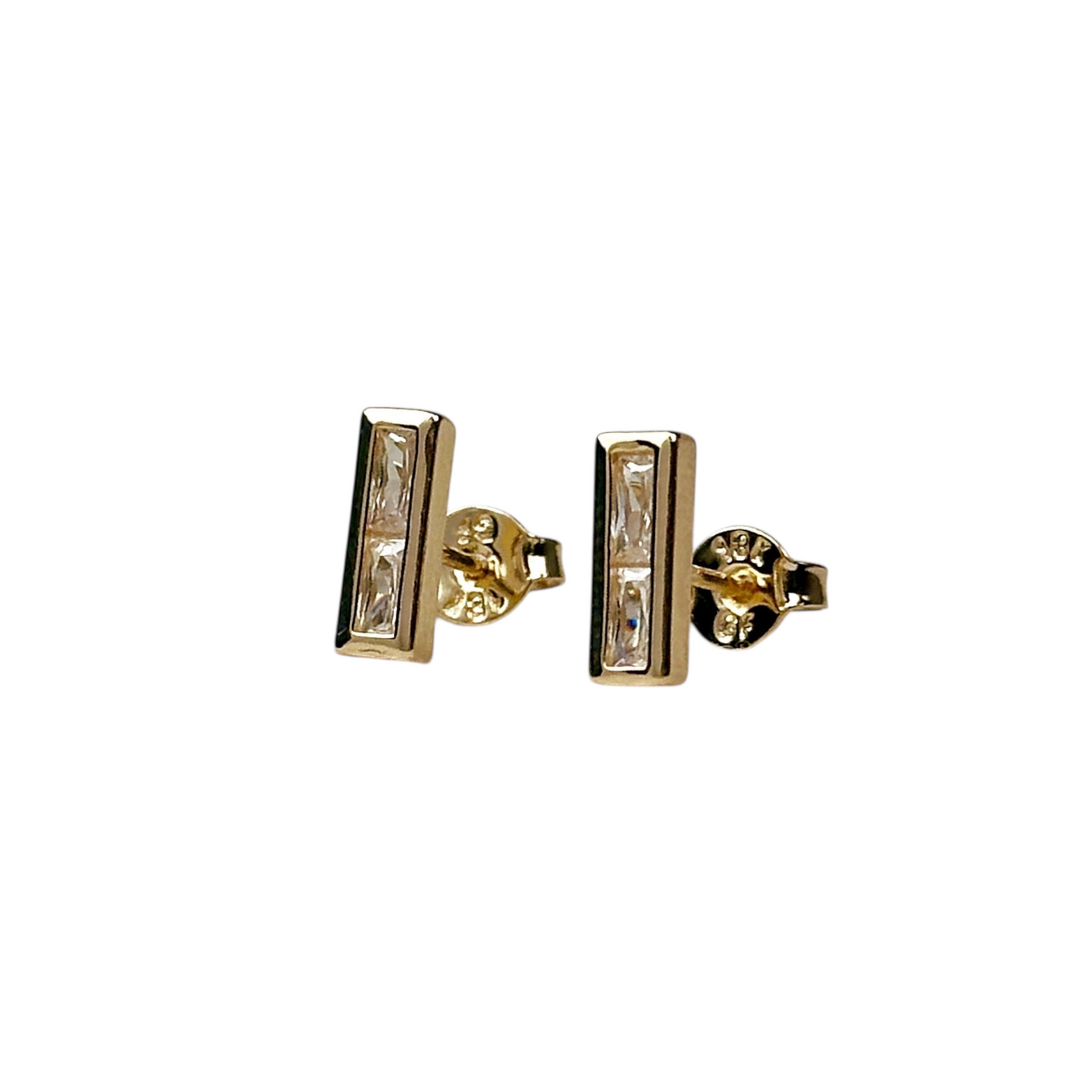 10mm Split Baguette CZ Stud 18k Gold Filled Earring