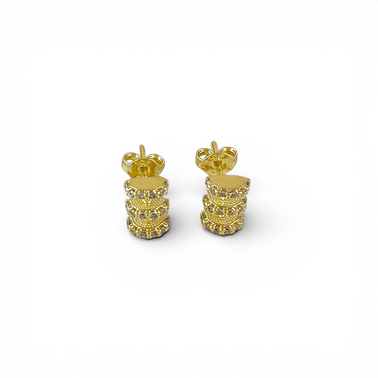 10mm Triple Row Curved Pavé CZ 18K Gold Filled Stud Earrings