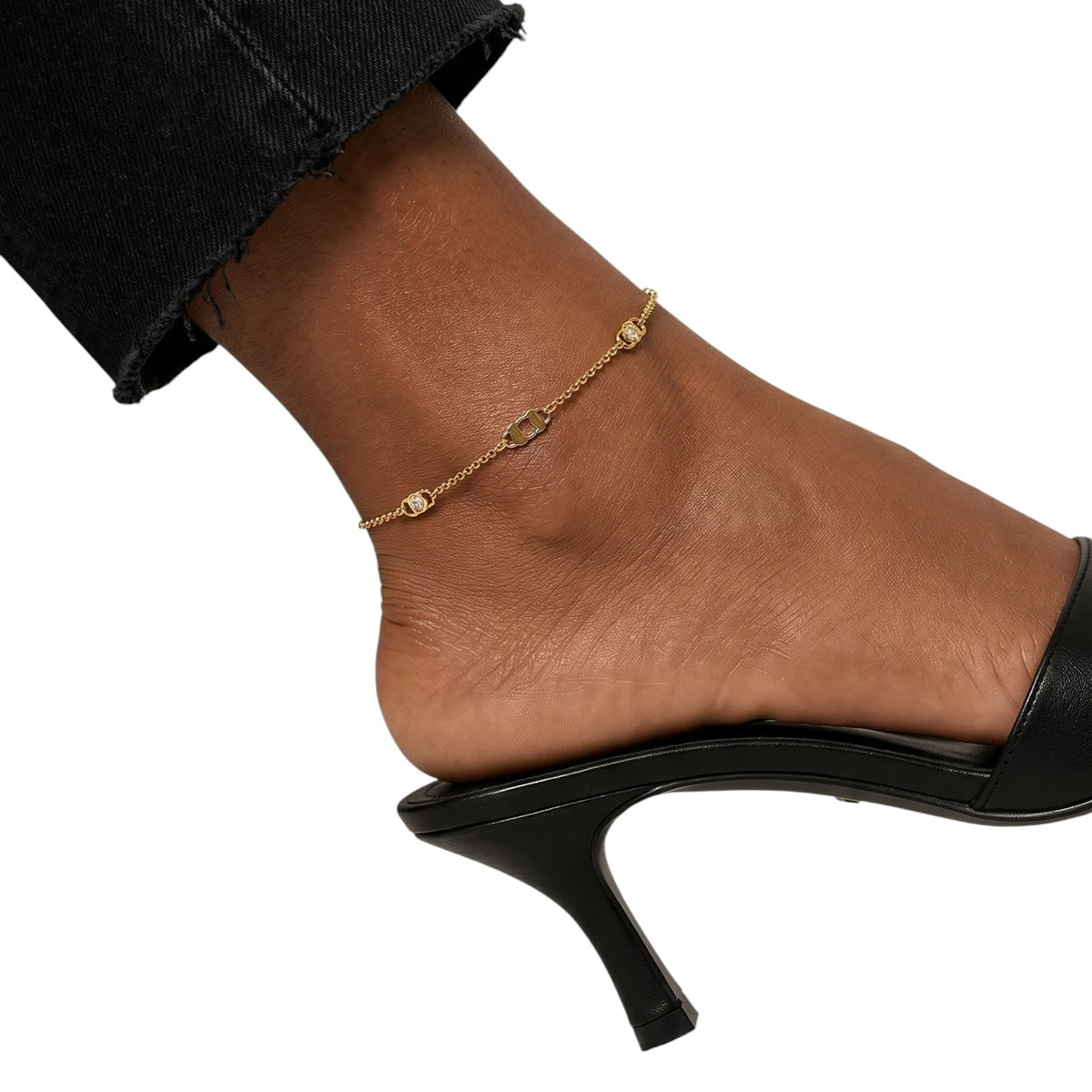 Rectangular Plate & CZ Anklet in 18K gold-filled, view 3