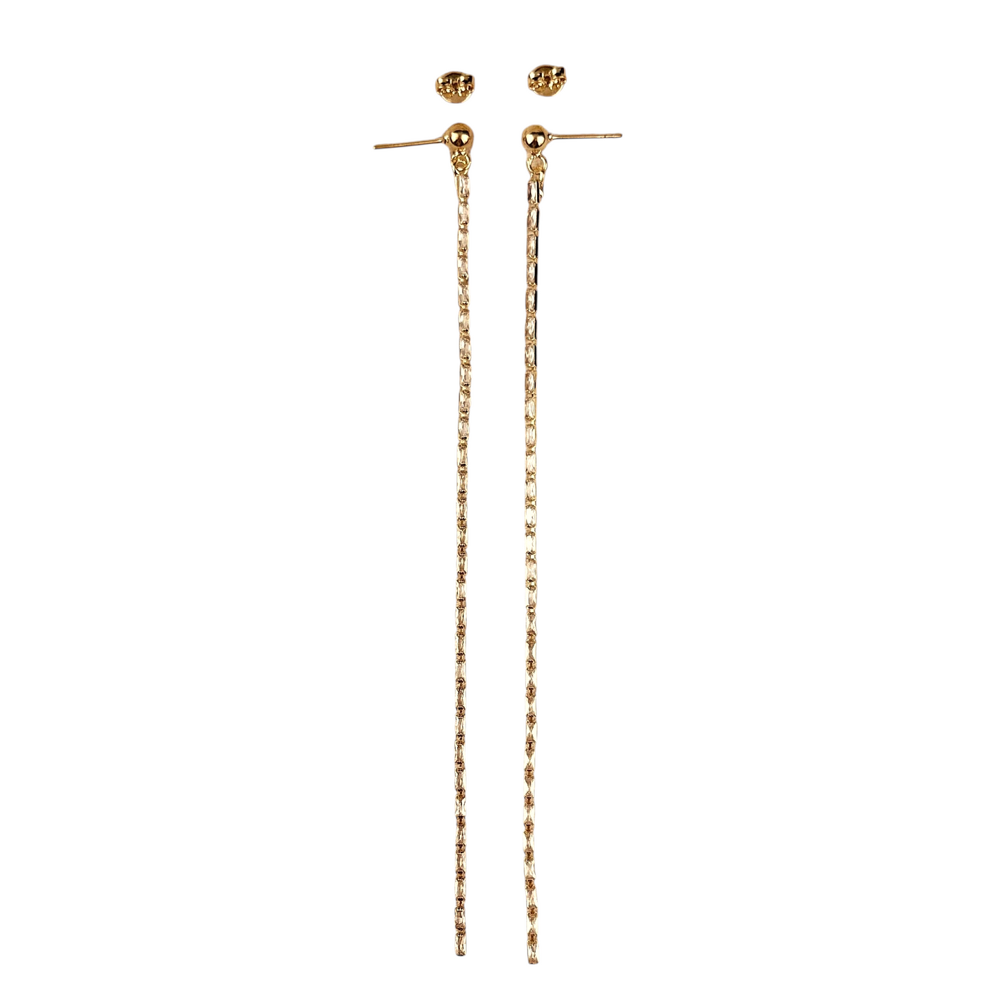 101mm Baguette CZ Chain Drop 18k Gold Filled Earrings