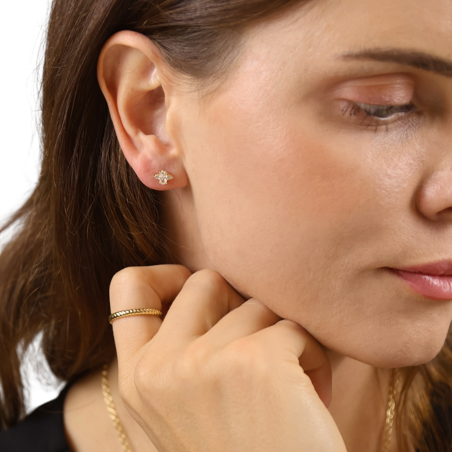 8mm Oval CZ Stud 18k Gold Filled Earrings