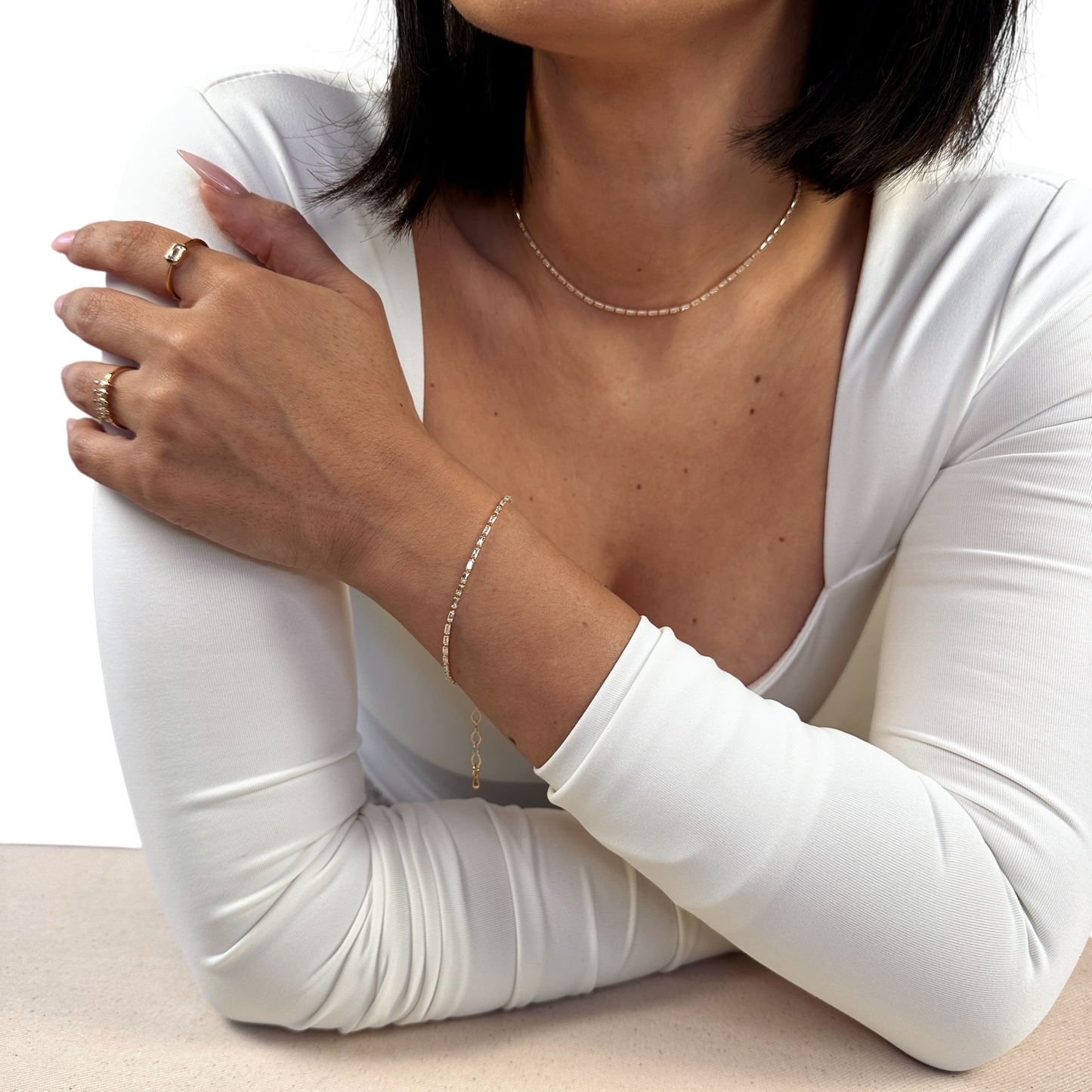 1.5mm Baguette CZ 18K Gold Filled Riviera Bracelet