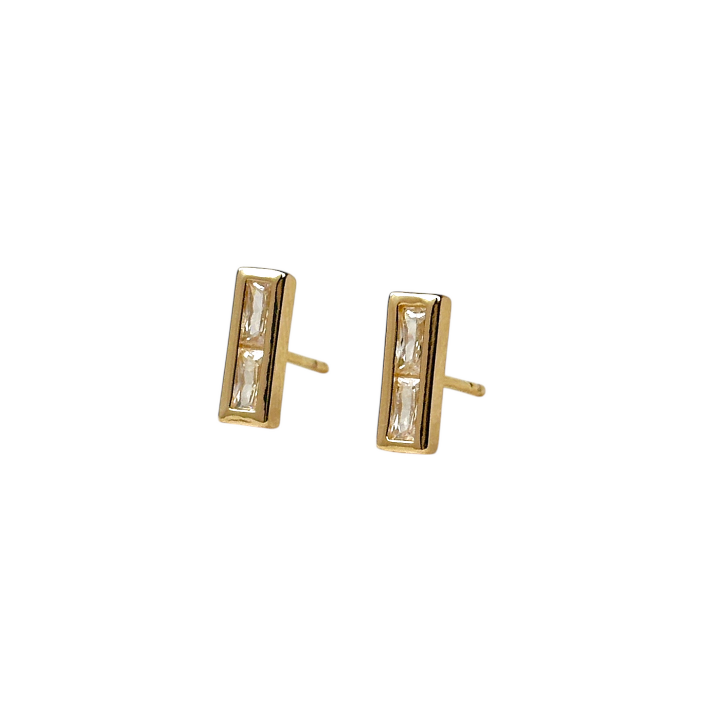 10mm Split Baguette CZ Stud 18k Gold Filled Earring