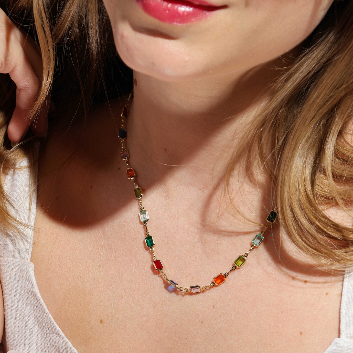 Color Stones Station 18k Gold Filled Necklace