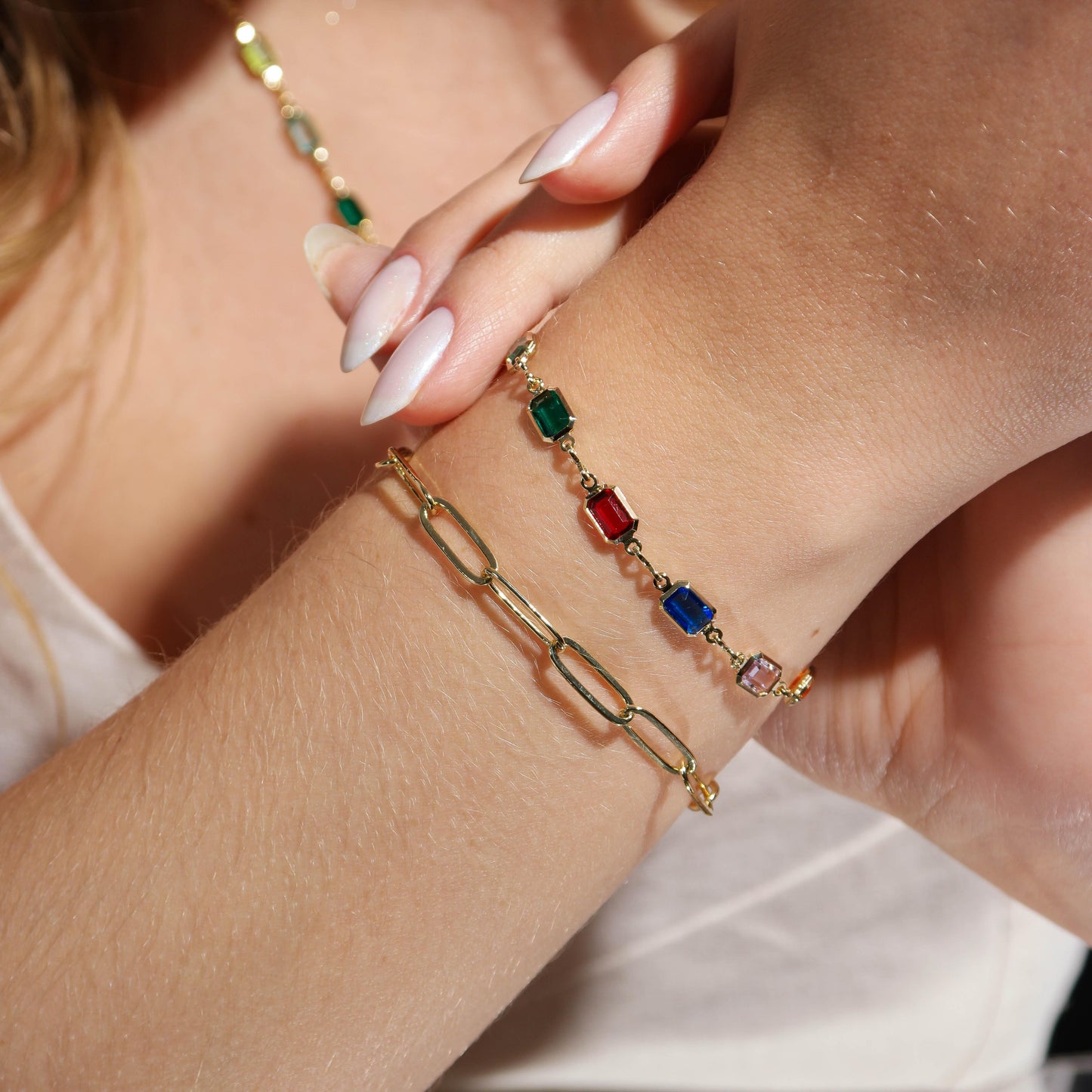 Color Stones Station 18k Gold Filled Bracelet