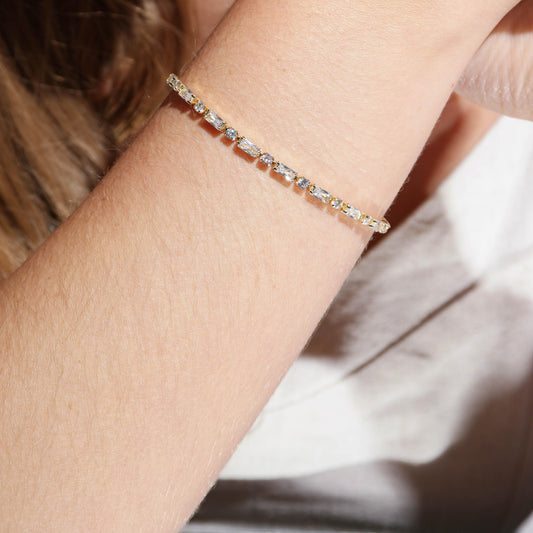 Round & Baguette CZ Tennis 18K Gold Filled Bracelet