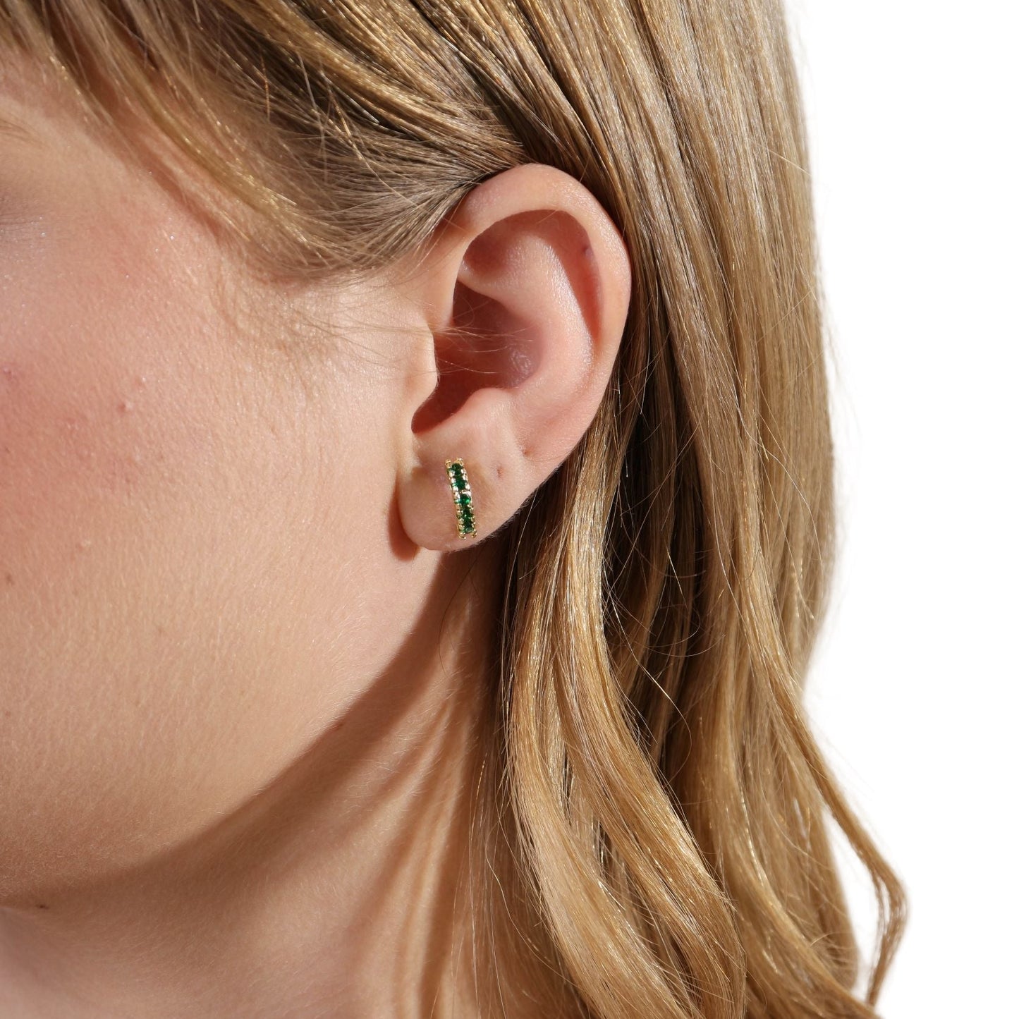 Curved Bar Emerald Green Crystal Stud 18k Gold Filled Earrings